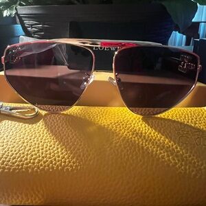 Loewe Brown Lens Aviator Sunglasses with Rose Gold Frame